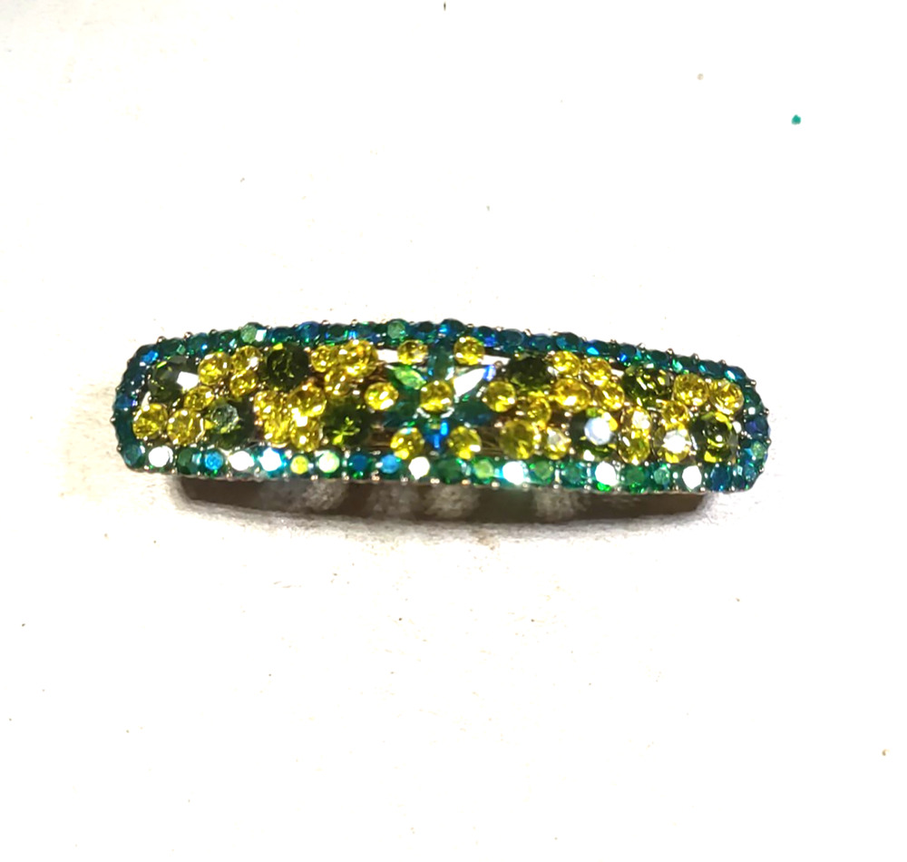 Hair Barrette Tension Clip Brightly Colored Rhinestone Yellow Black Blue Fun...